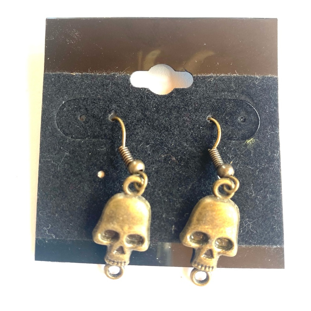 Bronze Skull Dangle Earrings